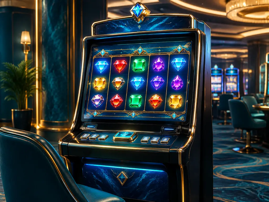 Ilustrasi kabinet slot bertema permata di ruang kasino